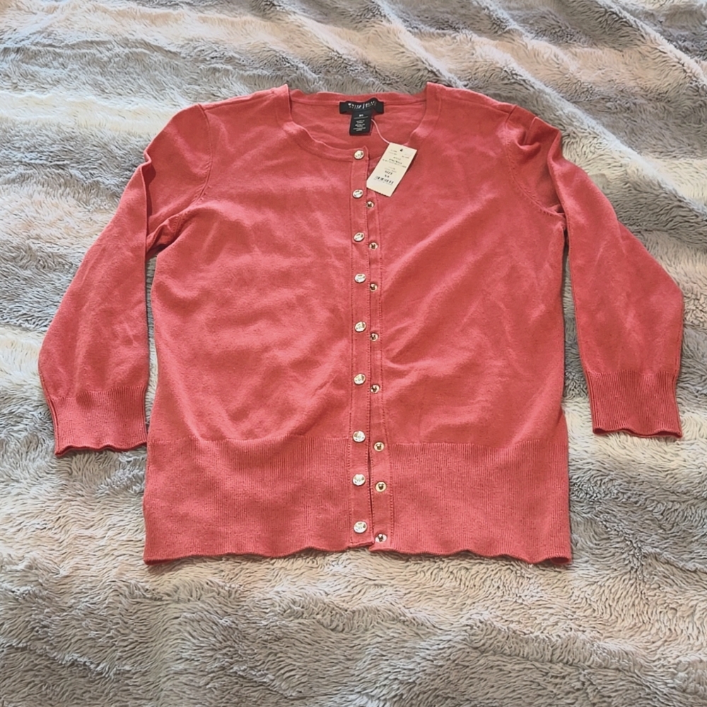 White House Black Market Women Size XS Red/orange 3/4 Sleeve Cardigan Sweater